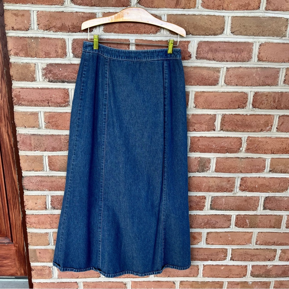 Denim maxi skirt with beige cottage core panel in front. Size 8. Party/festival - Picture 6 of 9